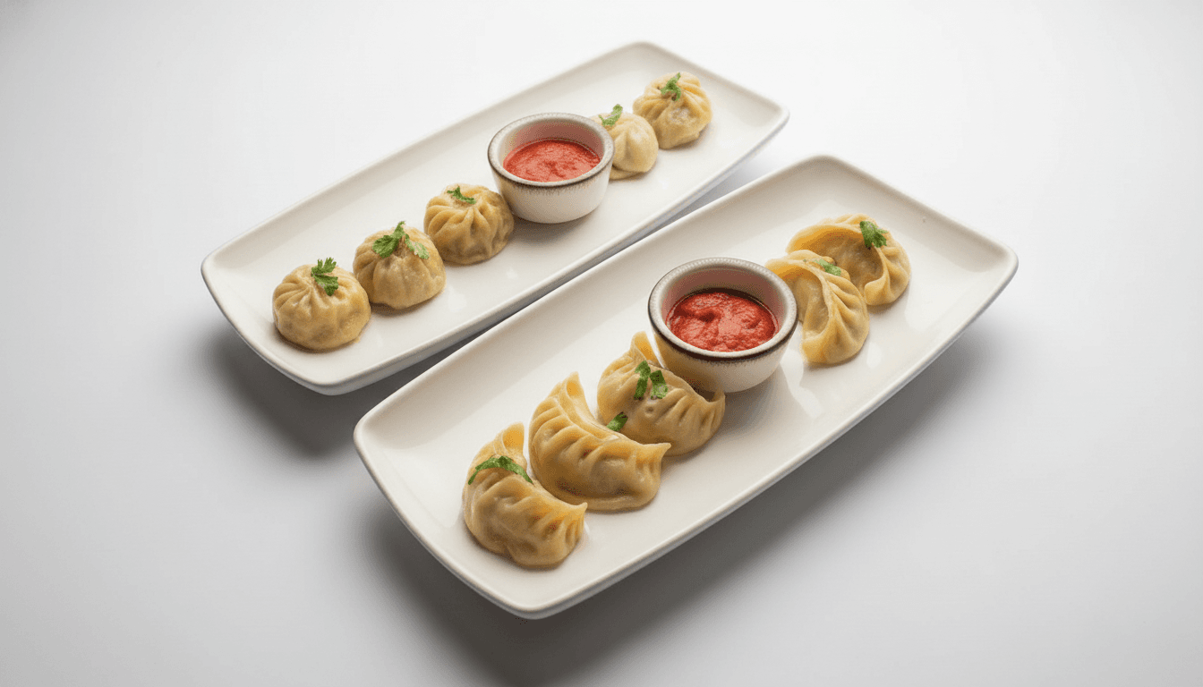 Steamed momo dumplings with chutney served at The Bell in Sawtry.